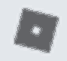 a gray square with a white circle in the middle is floating in the air on a white background .