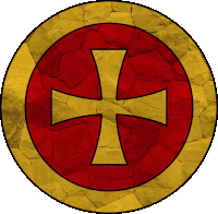 a red and yellow circle with a cross in it