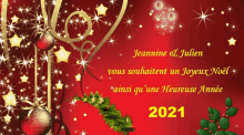 a christmas card with jeannine & julien written on it