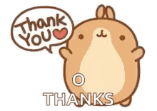 a brown hamster with a speech bubble that says `` thank you '' .