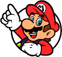 a cartoon drawing of mario pointing up with his finger