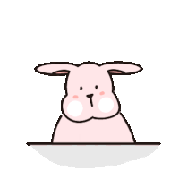 a cartoon illustration of a pink bunny rabbit peeking out from behind a table .