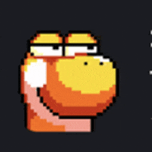 a pixel art drawing of a bird with a serious look on its face