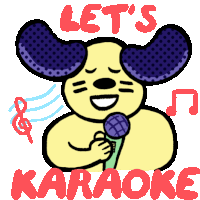 a cartoon dog singing into a microphone with the words let 's karaoke above it