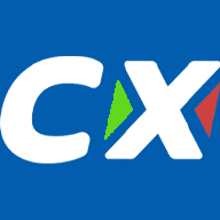 a blue background with the word cx in white letters