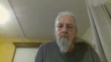 a man with gray hair and a beard is looking at the camera