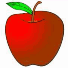 a red apple with a green leaf on it .