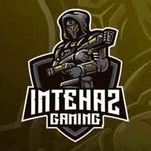 a mascot logo for a gaming team with a hooded man holding a gun .