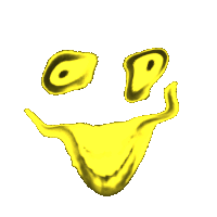 a yellow smiley face with a black eye and a white background