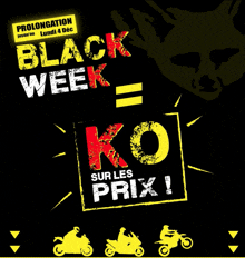 a black poster that says black week on it