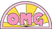 a pink and yellow circle with the word omg on it