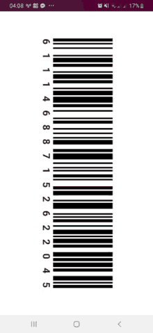 a phone screen shows a barcode with numbers 6 through 5