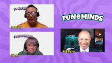 a purple background with three people and the words funeminds