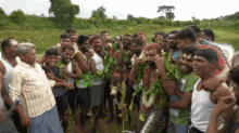 a group of people are gathered in a field and one of them is wearing a shirt that says ' apollo '