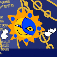 a cartoon drawing of a sun with a blue eye