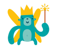 a cartoon of a bear with wings and a crown holding a wand