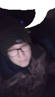 a blurry picture of a person wearing glasses and a hat that says mtn