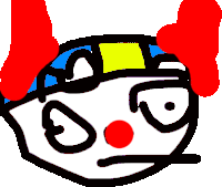 a drawing of a clown with a red nose and red hair