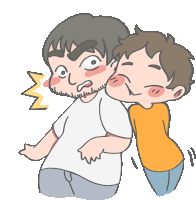 a cartoon of a man with a beard hugging another man with a surprised expression on his face