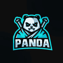 a panda bear with two swords and the word panda underneath