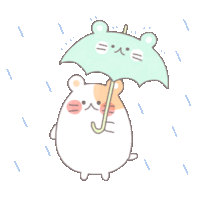 a cartoon drawing of a hamster holding an umbrella in the rain