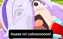 a cartoon of a girl with purple hair and the words aaaa mi culoooooo