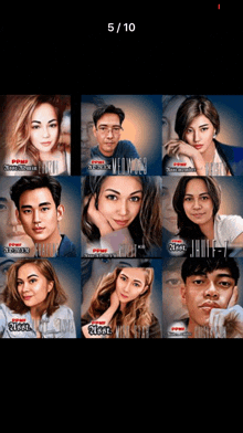 a collage of portraits of various people with the number 5 10 at the top