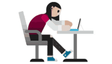 an illustration of a woman sitting at a desk with a laptop