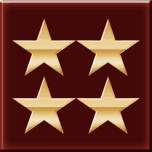 four gold stars are on a red background