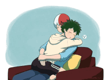 a drawing of a boy hugging another boy on a couch with a smiley face coming out of his mouth