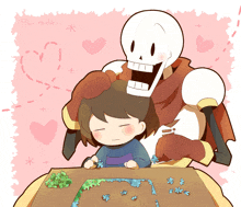 a cartoon drawing of papyrus and frisk playing a puzzle game