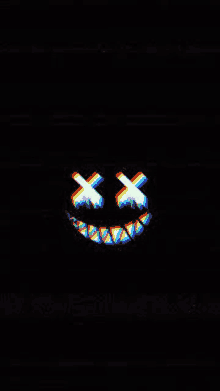 a glitch effect of a smiley face on a black background