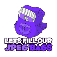 a sticker that says lets fill our jpeg bags on it