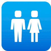 a blue icon with two white silhouettes of people on it