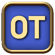 a blue square with the letters ot in gold