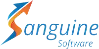 a logo for anguine software with a blue arrow