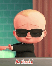 a baby from the boss baby is wearing sunglasses and pointing