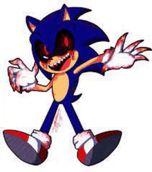 a cartoon drawing of a sonic the hedgehog with blood on his face and arms .