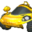 a pixel art illustration of a yellow car with a clock on the windshield .