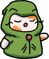 a cartoon of a cat wearing a green hoodie