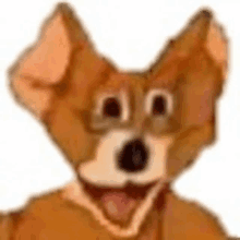 a close up of a cartoon dog 's face with its mouth open on a white background .