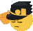 a pixel art drawing of a yellow smiley face wearing a black hat .