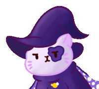 a drawing of a cat wearing a purple hat and a purple scarf