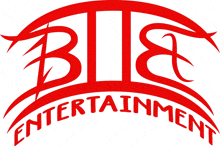 a red logo for bie entertainment is shown on a white background