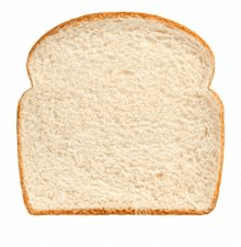 a slice of white bread is sitting on a white surface .