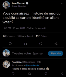 a screenshot of a tweet from jean massiet asking if a person could vote