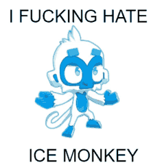 a blue and white monkey with the words i fucking hate ice monkey on the bottom