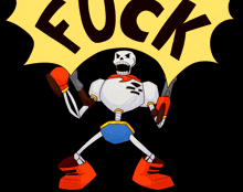 a cartoon drawing of papyrus with the word fuck behind him