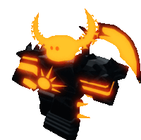 a cartoon character with horns and a sword is glowing in the dark