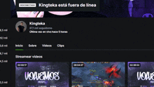 kingteka 's streamer page has a purple banner that says " vowemos pronto "